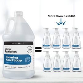 Clean Revolution Foaming Hand Soap Refill Supply, Gentle, Moisturizing & Eco-Friendly, Ready to Use Formula, Gluten Free, Unscented, Fragrance Free, 128 Fl Oz