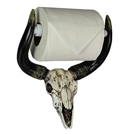 Southwestern Bull Skull Wall Mount Decorative Toilet Paper Holder: Rustic Resin Steer Skull Bathroom Decor - Western Charm for Farmhouse Bathrooms - 7.75 Inches High