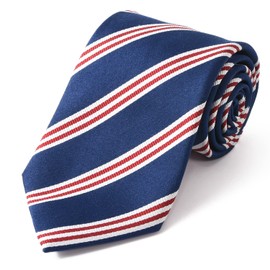 Michi Kolondon Brand Necktie, Made in Japan, 100% Silk, Jacquard Weave, Woven Pattern Regimen Stripe, C: Blue