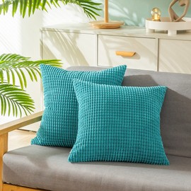 CaliTime Kissenbezüge Kissenhülle 2er-Pack Bequeme Kissenbezüge für Couch, Schlafsofa, bequem, superweich, Kordsamt, Maisstreifen, beidseitig, 40 cm x 40 cm, Seeblau