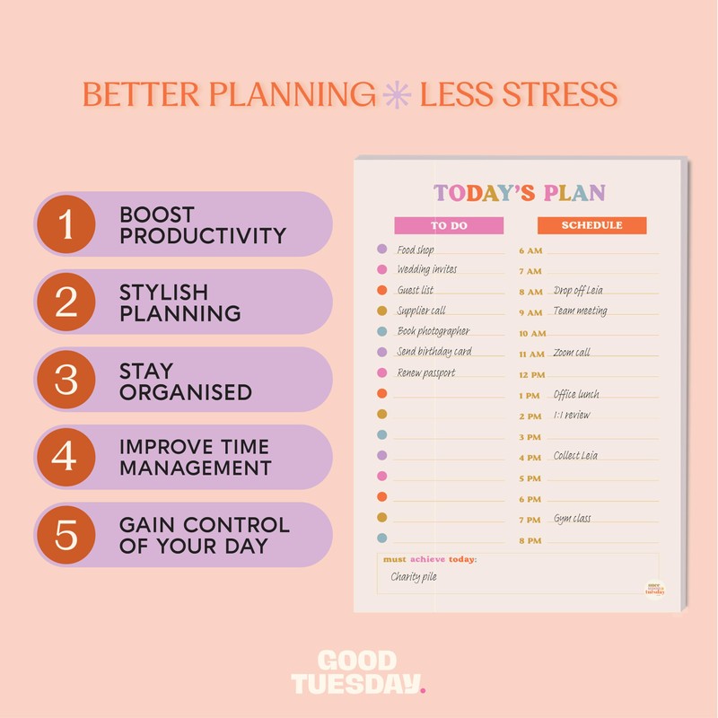 A5 Daily Planner Pad, Compact & Colourful Undated Desk Pad