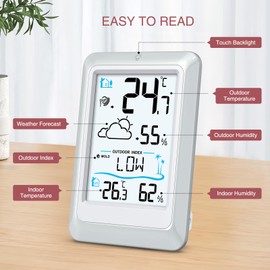 LOFICOPER Digital Weather Station, Hygrometer Thermometer for Indoor, Outdoor with Weather Forecast, Outdoor Sensor, 328 Feet / 100 m Range, Temperature Humidity Monitor for Office, Room
