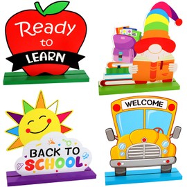 4 Pcs Back to School Decorations First Day of School Decorations Wooden Table Sign Centerpieces for Classroom Office Home Gifts for Teacher