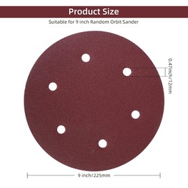 225mm Hook and Loop Disc 80 Grit, 30Pcs 225mm Sandpaper 6 Holes Sanding Discs for Drywall Sander Long Neck Sander