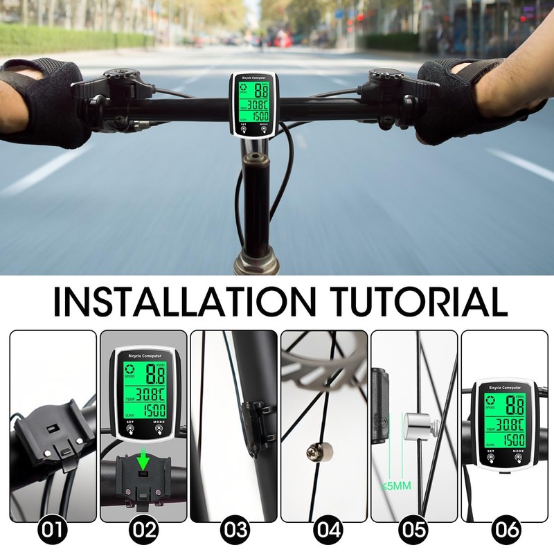 Bike Computer, 19 Functions IP54 Waterproof GPS Speedometer Odometer, Wired