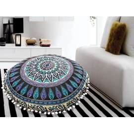 My Dream Carts Floor Pillow “Cover Only” Round Cushion Cover Meditation Seating Pillows for Adults Pouf Mandala Seats Hippie Cushions Large Cotton Decorative Bohemian (22” Pillow Cover,Without Filler