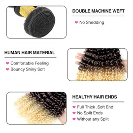 T1B/4/613 Curly Wave Human Hair Bundles 22 Inch 3 Bundles Three Tone Brown and Blonde Kinky Curly Hair 300g Chocolate Brown