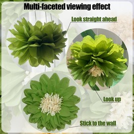 Syoulin - Pompoms decoration paper flowers colourful tissue paper, garden party decoration outdoor summer, Hawaiian party decoration, baby shower decoration birthday 16 pieces party decoration green