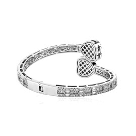 Silver Bracelets Bangle Bracelets for Women Adjustable Heart Cuff Bracelets Cubic Zirconia Iced Out Bracelet Men Women Trendy Wedding Bridesmaids Bling Hip Hop Jewelry Mothers Day Gifts 7inch