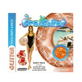 Glitter Brooke and Dylan Pool Candy Pool Party 4 Pack- 1 - 48" Tube, 2 - Drink Floats and 1 - Beach Ball- Rose Gold