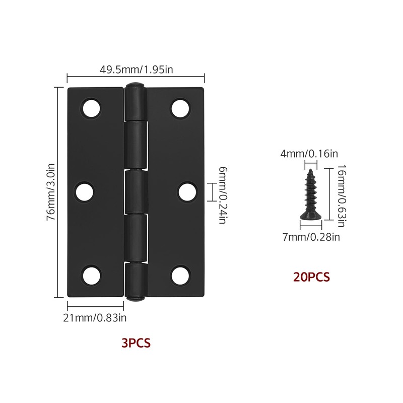 MABAHON 3 Pcs Square Corner Door Hinges, Black, Metal, Painted,