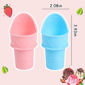 Ice cream cone holder,ice cream cones,reusable ice cream cones,plastic ice cream cone kiddie cones Ice cream scoops Ice Cream Plastic Cup Spoon For Birthday Party, Gifts For Kids 4Pcs (pink+blue)