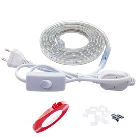 LED Strip, 1 Metre, White LED, Light Strip with Switch, IP65 LED Strip, 230 V