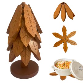 UBABER Creative Tree-Shaped Wooden Trivet - Foldable Dining Table Decor & Multi-Functional Heat Pad for Pots, Pans & Cups (4-Piece Set)