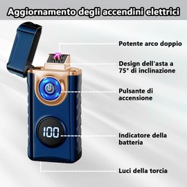 TIKIUKI Electric Lighter Dual Arc Lighter Plasma Metal Flameless Lighters Windproof Cool Lighters with LED Display for Aroma Candle,Camping (Blue)