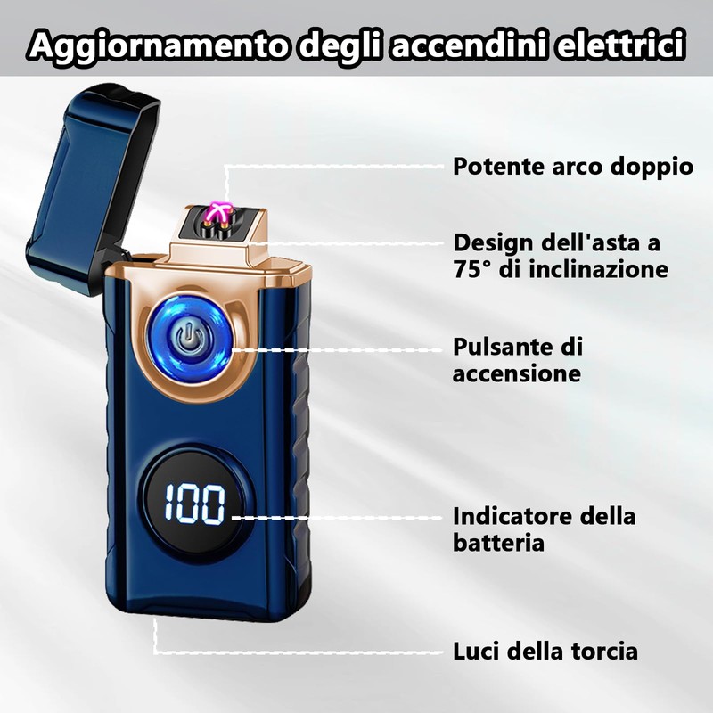 TIKIUKI Electric Lighter Dual Arc Lighter Plasma Metal Flameless Lighters