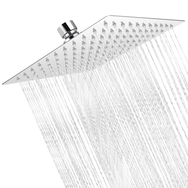 Large Shower Head, 10 Inch 360° Adjustable Angle Square Shower Head, Universal High-Pressure Rainfall Shower Head for Bathroom, Replacement Rain Shower Head for Bathroom