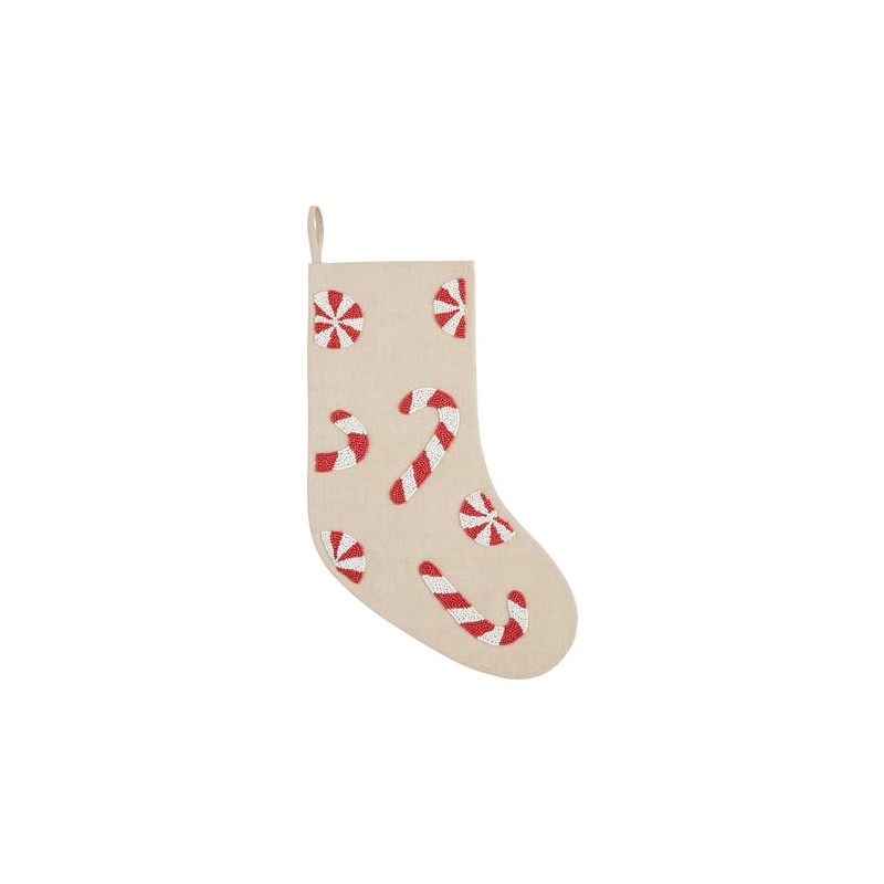 Mud Pie Candy Beaded Xmas Stockings, Beige/Khaki
