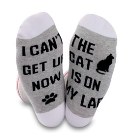 GJTIM Cat Mom Gift Cat Lover Gift I Can't Get Up Now The Cat Is On My Lap Novelty Socks For Cat Owner