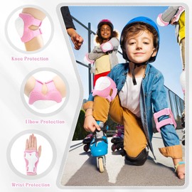 Kids Knee And Elbow Pads ,6pcs Wrist Guard Knee And Elbow Pads for Children, Kids Sports Protective Gear Set With Mesh Bag for Skateboard, Roller Skating, Biking, And Outdoor Multi-Sports (Pink)