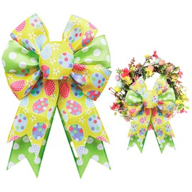 HIENAJ Large Easter Bow for Wreath,Yellow Green Easter Tree Topper,Easter Bows for Wreaths,Outdoor Easter Wreath,Easter Bunny Tree Topper