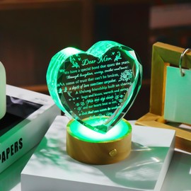 YWHL Gifts for Mom from Daughter Son, Mom Birthday Gifts, Meaningful Mother's Day Heart Crystal Gifts for Mom, to My Mom Crystal Keepsake with Colorful Led Base, Present for Mother