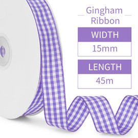 LEREATI Beige Gingham Ribbon 5/8 Inch x 50 Yard Vintage Checkered Tartan Plaid Ribbon Polyester Cloth Fabric Woven Edge, Party Supplies for Presents Wrapping Bows DIY Craft Wedding Decoration