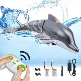 Remote Control Dolphin Toy 2.4G High Simulation Dolphin Remote Control for Swimming Pool Bathroom Great Gift RC Boat Shark Toys for 6+ Year Old Boys and Girls (with 2 Batteries) - Color: Grey