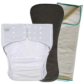 Adult Pocket Cloth Diaper 2.0: Incontinence Protection Briefs with Insert and Prefold for Special Needs Teens, Men and Women (Small, White)