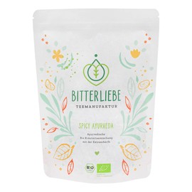 BitterLiebe® Teemanufaktur Spicy Ayurveda Bio Kräutertee lose mit der Kraft der Bitterstoffe I Bitterkräuter, Gewürztee, Zitronengras, uvm. (180g)