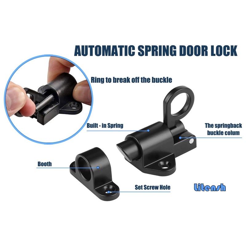 Litensh Self Closing Latch, Spring Door Lock, Heavy Duty Bolt