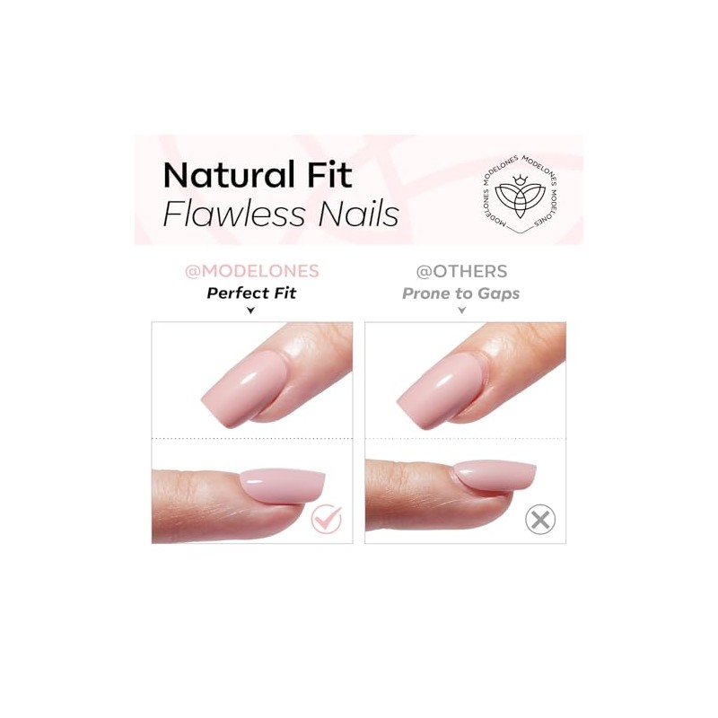 modelones Kit de uñas postizas ovaladas semitransparentes en rosa suave,