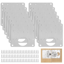 FORYNXHWIN 12Pcs Hinge Repair Plate, Stainless Cabinet Hinge Repair Plate Kit with 72 Screws for Kitchen Cupboard Door, Locker Door, Wood Furniture Hinges