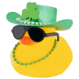 wonuu Rubber Duck Car Ornaments St. Patrick's Day Decorations Cool Car Accessories Duck Car Dashboard Accessorie, Diamond Hat Green Bead Chain
