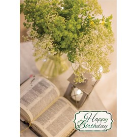 Shared Blessings Religious Birthday Card with Bible and Flowers, 1 Count Faith Christian Birth Day Greetings KJV Scripture Verse