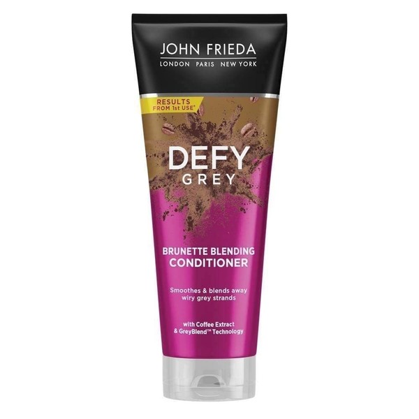 John Frieda Defy Grey Brunette Blending Conditioner 250 ml, Disguise and Hide Grey Hair, Colour-Depositing Conditioner for Brown Hair, Grey Hair Coverage