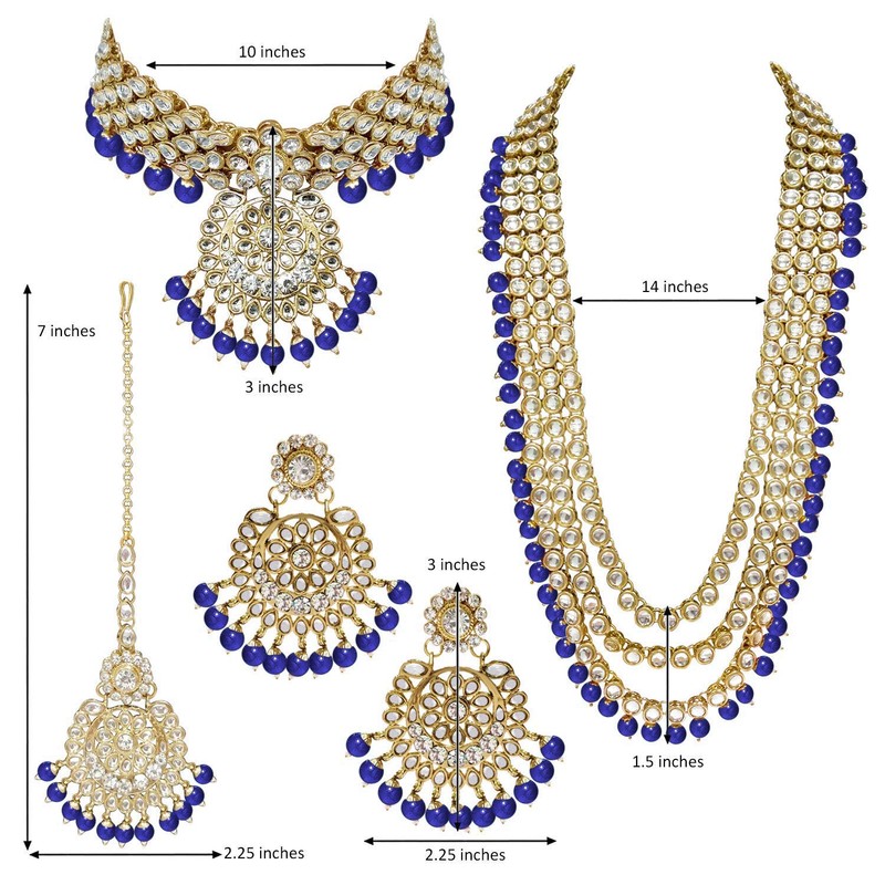 Aheli Boda India Kundan Beaded Heavy Bridal Long Gargantilla Collar