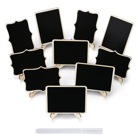 JEFURE 12 Pcs Mini Chalkboard Signs, Small Chalkboard Labels with Easel Stand, Wooden Blackboard for Table Numbers, Food Signs, Wedding Signs, Place Cards and Event Decoration, with 1 Liquid Chalk