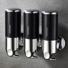 No-Drill 3 Pack 500ml Wall Mounted Soap Dispenser for Bathroom and Kitchen, Shampoo and Conditioner Dispenser Drill Free with Adhesive(Round-Black)