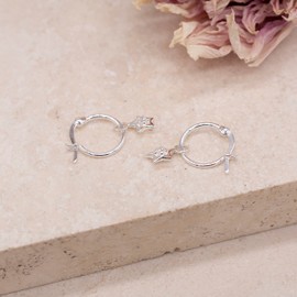 Tuscany Silver Women's Sterling Silver CZ Hoop and Star Drop Earrings - 8.3mm x 25mm