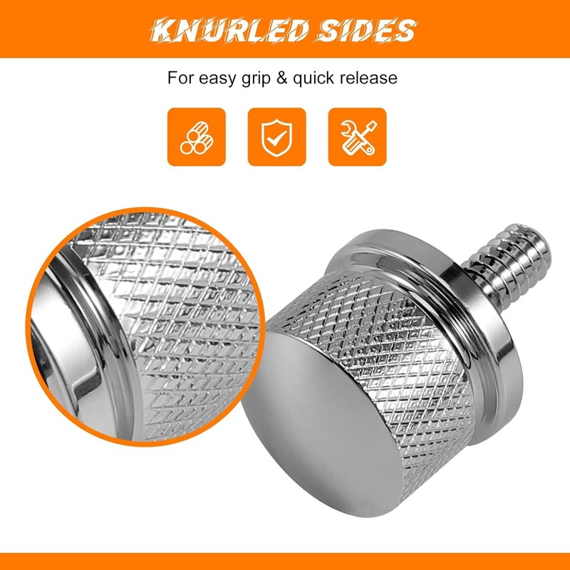 Silver Tone Stainless Knurled Fender Rear Seat Bolt Screw 1/4"-20