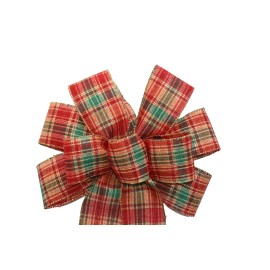 Handmade Large 10" Hand Made Wreath Bow - Wired Fabric- Christmas Plaid - Holiday Red