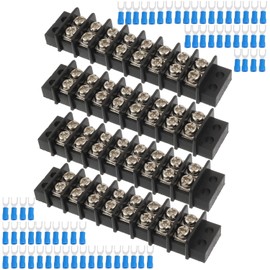 JAMHER 8 Circuits 8 Positions Terminal Block 20-30A 200-450V Dual Row Screw Terminals Strip with 64 PCS Heat Shrink Wire Fork Connectors(Pack of 4pcs)