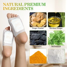 TEWEAE 32 Pads Foot Pads -with Pure Natural Turmeric & Ginger, Wormwood, Bamboo Vinegar, Bigger Adhesive Pad Ginger Foot Pads