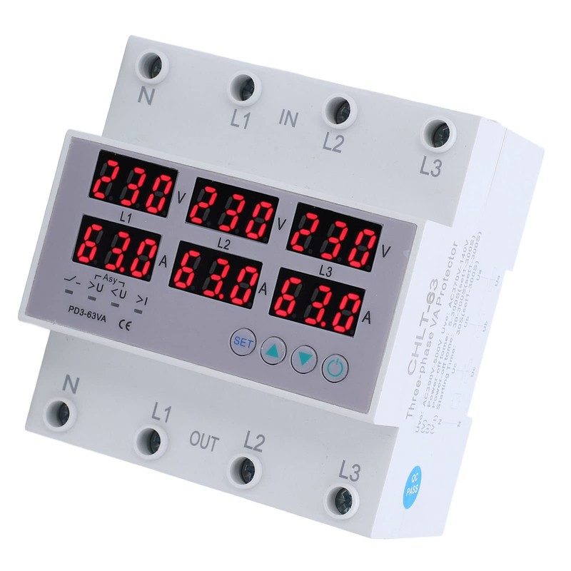 Luqeeg Digital Energy Meter, 3 Phase DIN Rail Voltmeter Ammeter,