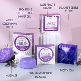 Solid Rice Protein Shampoo, Conditioner and Body Wash Bundle | Shampoo, Conditioner & Wash Bars For Hair and Body w/All Natural Plant Based Essential Oils & Zero Waste Packaging (Lavender & Cedar)