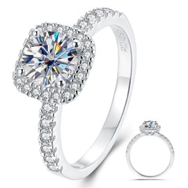 Moissanite Engagement Rings for Women, Dainty Wedding Jewelry, VVS1 Clarity D Color Certificate, 8mm 925 Sterling Silver, Dainty, Fashion Birthday Gift, Non Tarnish Promise Eternity Band Travel Ring