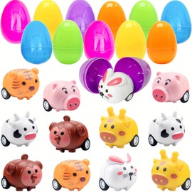 12 Pack Easter Eggs Prefilled with Pull Back Cars, Mini Little Vehicles Car Toys for Easter Party Favors, Easter Basket Stuffers, Easter Egg Pinata Fillers, Goodie Bags Fillers, Classroom Prizes