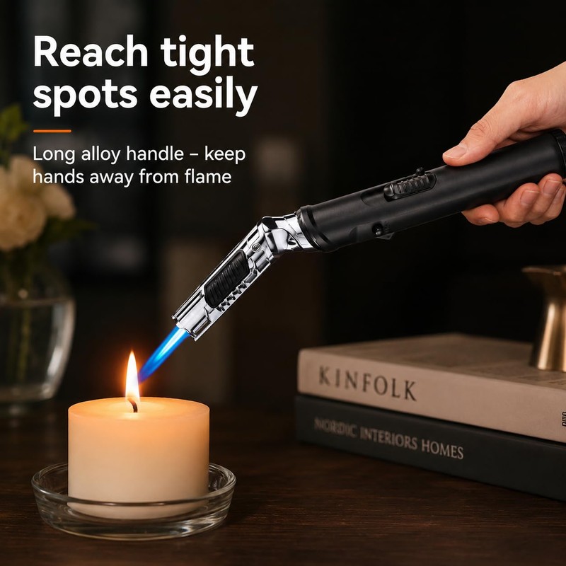 Flexible Neck Torch Lighter, Windproof Jet Flame, Refillable with Safety