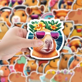 Pack of 50 Capybara Stickers for Bicycle, Luggage, Motorcycle, Fridge, Skateboard, Car, Laptop, Bumper, Computer, Cute Animal Waterpig Vinyl Sticker, Boys Children Gift, Cartoon Sticker